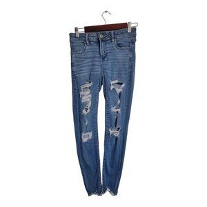 American Eagle Jeans Women 4 Next Level Stretch Jegging Distressed Denim Raw Hem